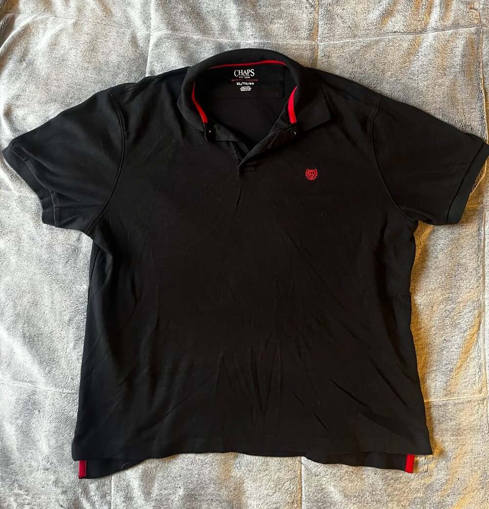 Chaps Polo Shirt Size XL Black Red Trim Natural Stretch